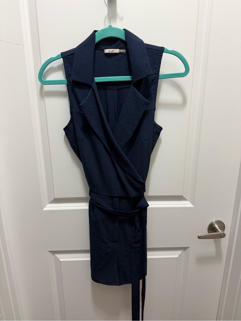 miami Navy Sleeveless Wrap romper with Waist Tie